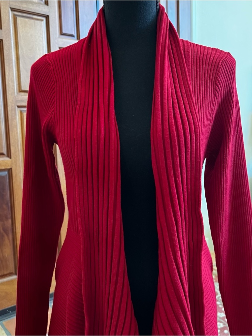 VIP Red Ribbed Open-Front Cardigan Sweater - Picture 3 of 10